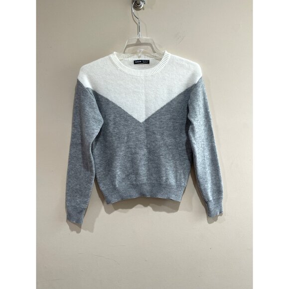 Shein Color block Sweater Womens M Gray Cream - Picture 1 of 5